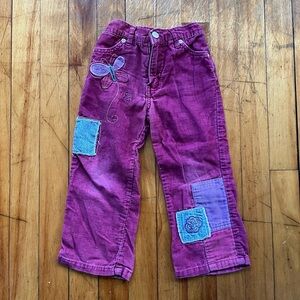 Vtg Cherokee Pink Corduroy Patchwork Butterfly Flare Pants Girls 3T